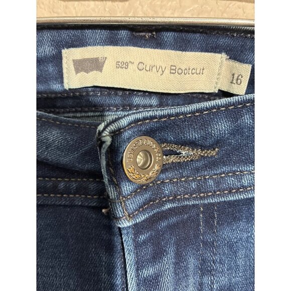 Levis 529 Jeans Womens Size 16 Curvy Bootcut Mid-Rise Stretch Dark Blue - Picture 2 of 11